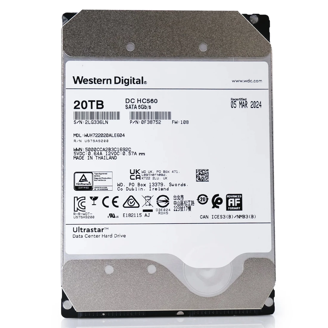 WD WUH722020ALE604 Ultrastar DC HC560 20TB SATA 6Gb/s 3.5