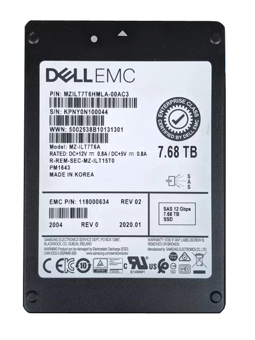 Samsung PM1643 MZ-IL7T76A SSD 7.68 TB SAS 12Gb/s EMC OEM Brand New
