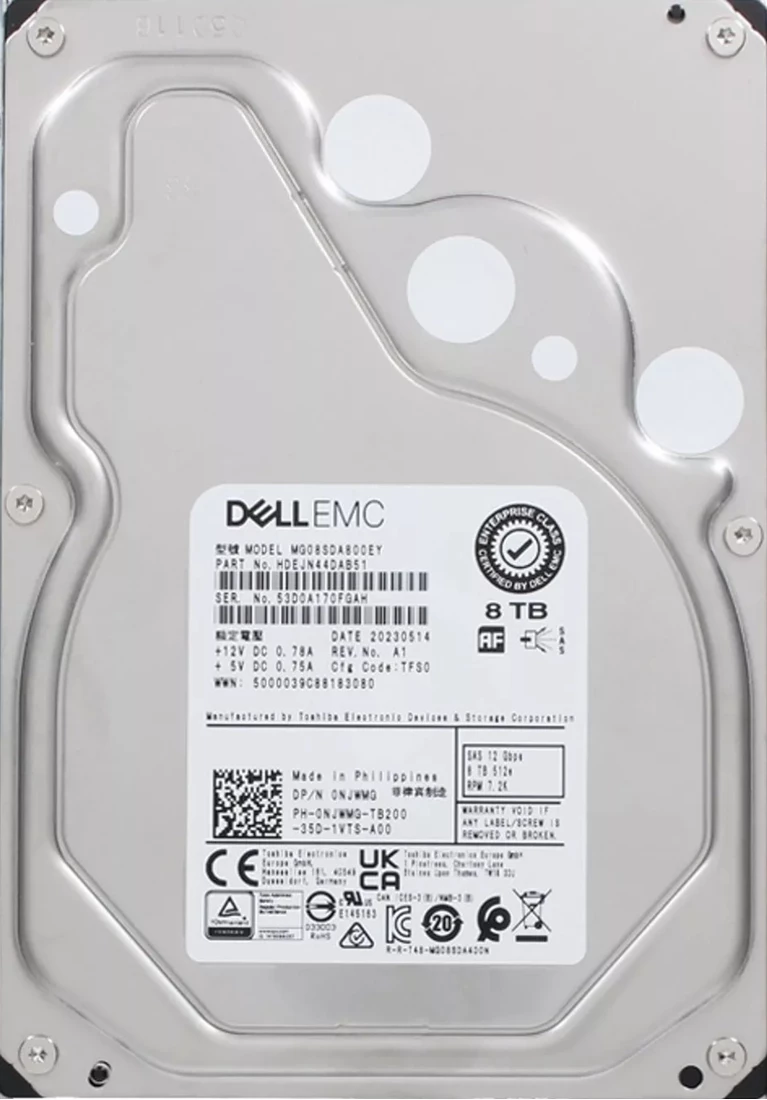 Toshiba HDEJN44DAB51 8TB 7200RPM SAS-12Gbps 256Mb Cache 512e SIE Enterprise HDD Refurbished Dell OEM