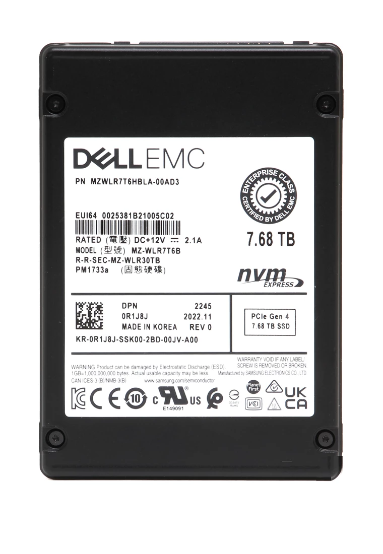Samsung PM1733a MZ-WLR7T6B SSD 7.68 TB PCIe 4.0 x8 (NVMe) DELL OEM Refurbished
