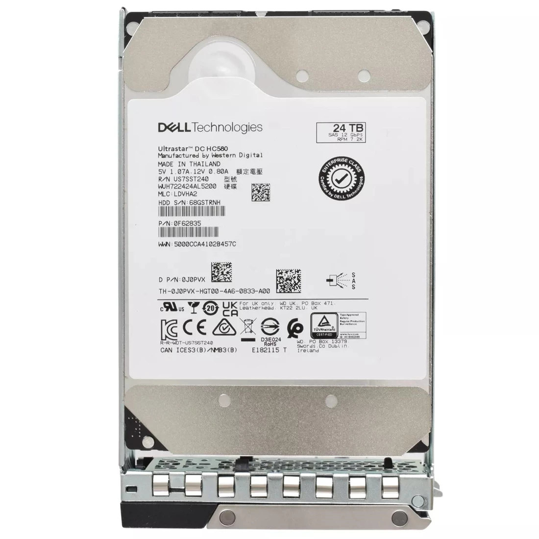 Dell J0PVX Ultrastar DC HC580 24TB 7.2K SAS-12Gbps 512e 512MB 3.5inch Hot-Plug Hard Drive With Tray