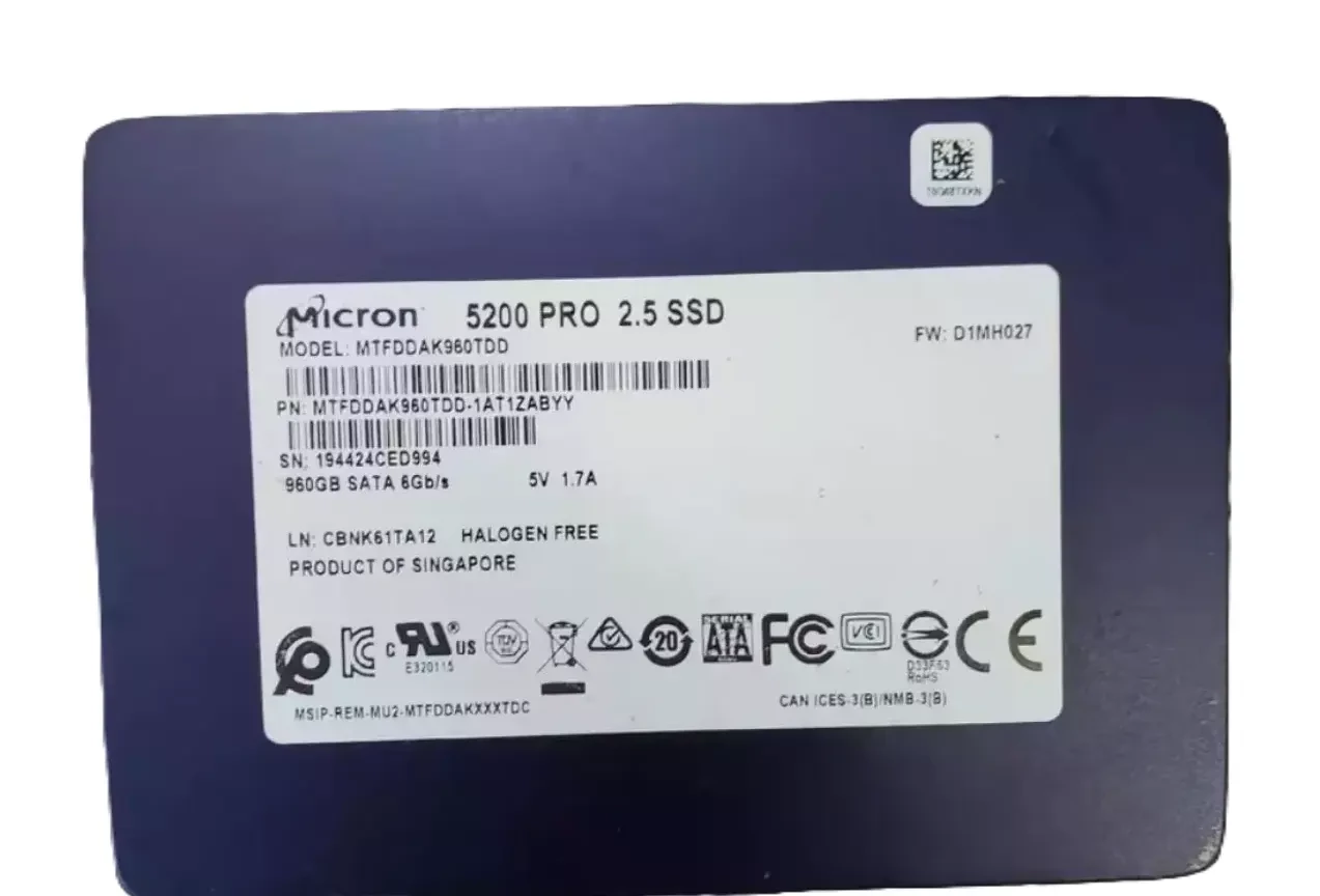 Micron 5200 Pro MTFDDAK960TDD-1AT1ZABYY SSD 960 GB SATA 6Gb/s Refurbished