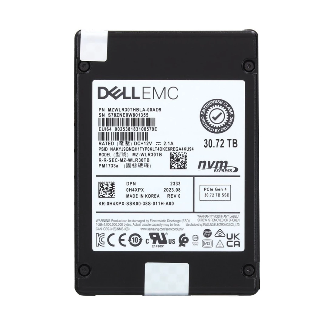 Samsung PM1733A MZWLR30THBLA-00AD9 Read Intensive SSD 30.72 TB PCIe 4.0 x4 (NVMe) DELL OEM Refurbished