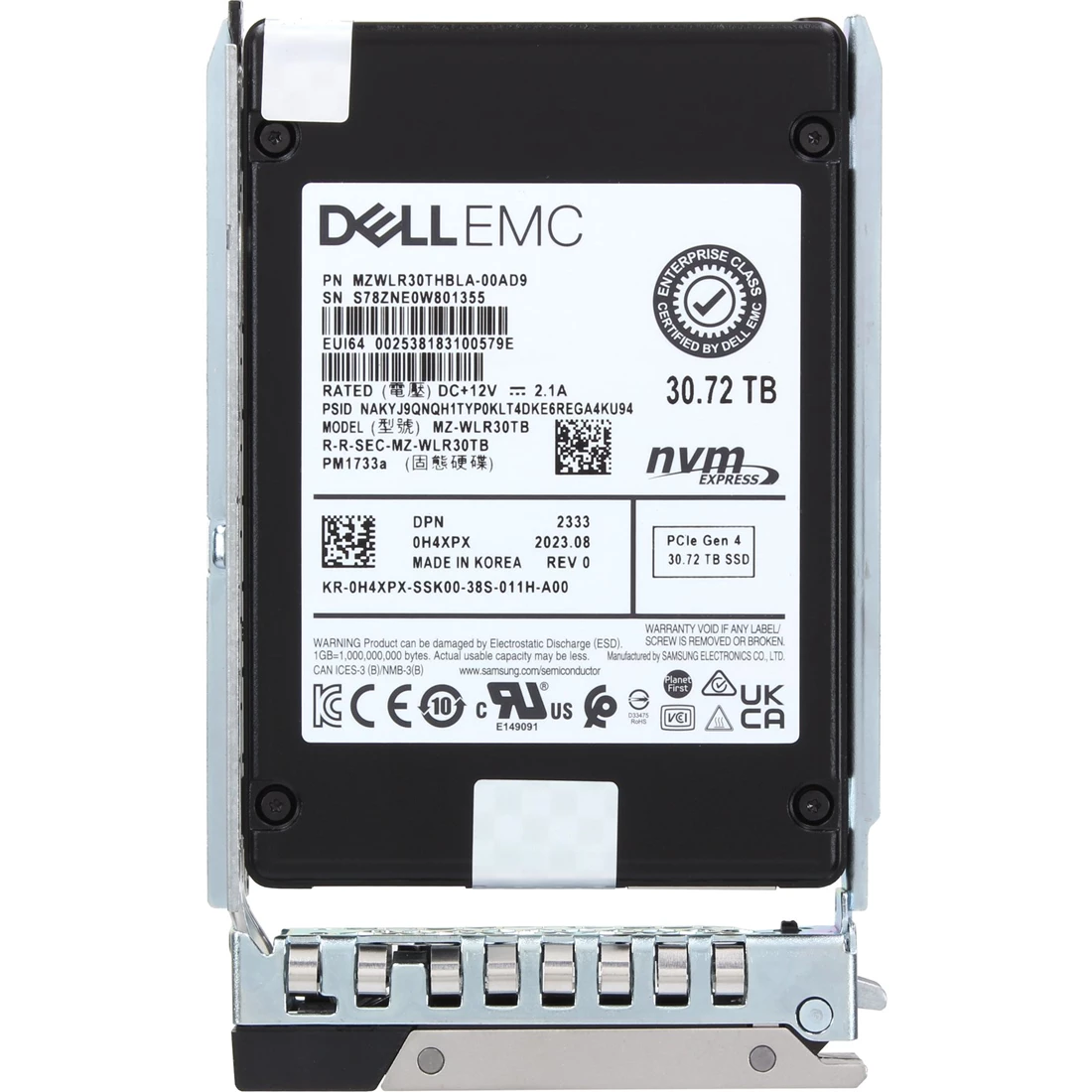 Dell H4XPX 30.72TB PCIe Gen4 NVMe Read Intensive QLC SED SSD with Carrier