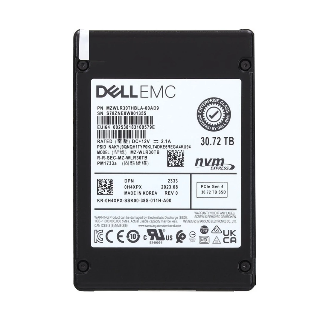 Samsung PM1733a MZ-WLR30TB Read Intensive SSD 30.72 TB PCIe 4.0 x8 (NVMe) DELL OEM Refurbished
