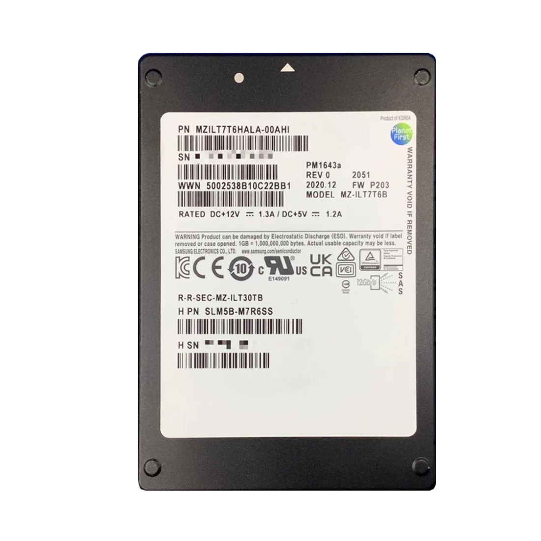 Samsung PM1643a MZILT7T6HALA-00AHI Read Intensive SSD 7.68TB SAS 12Gb/s Refurbished