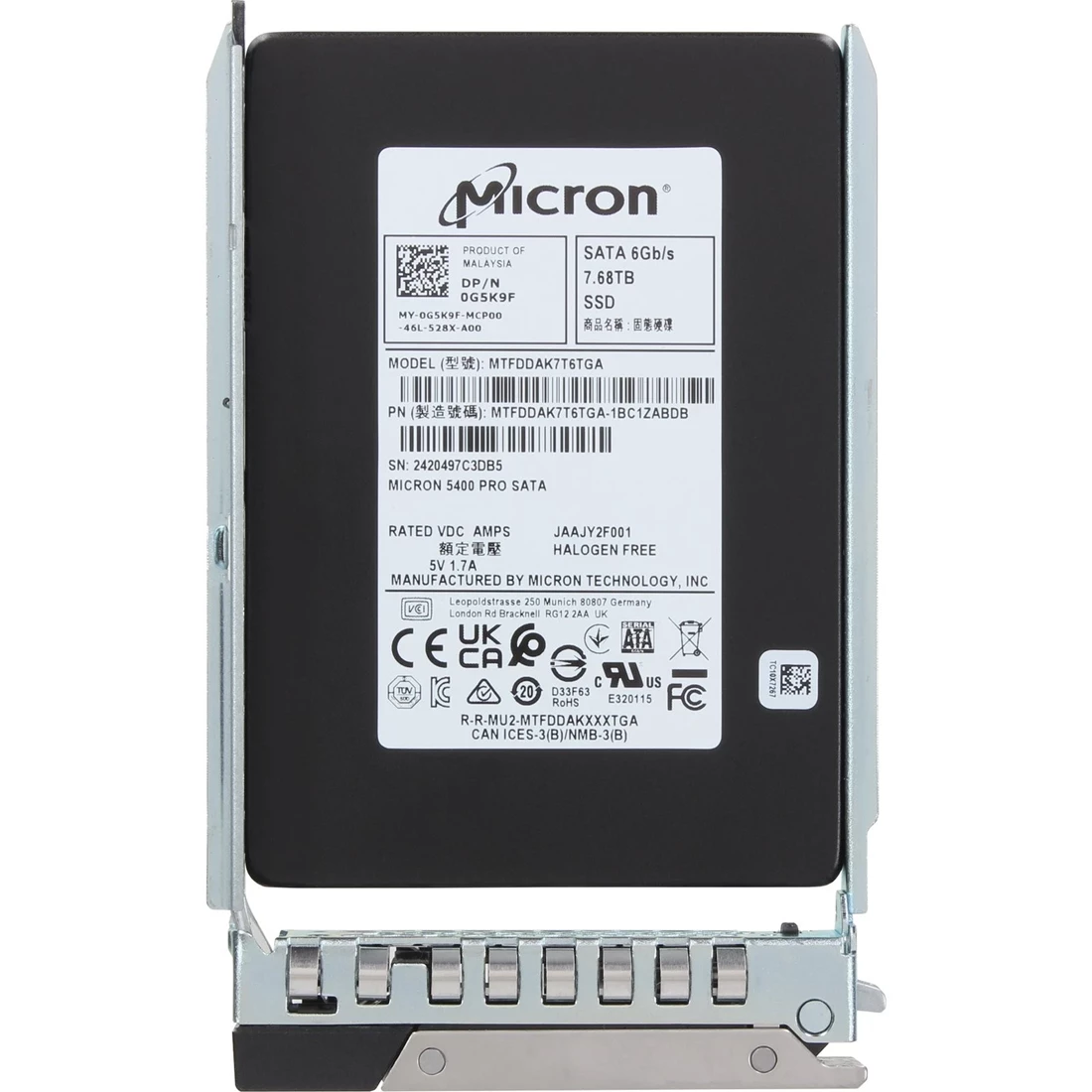 Dell G5K9F 7.68TB SATA 6Gbps 2.5" Read Intensive TLC SSD