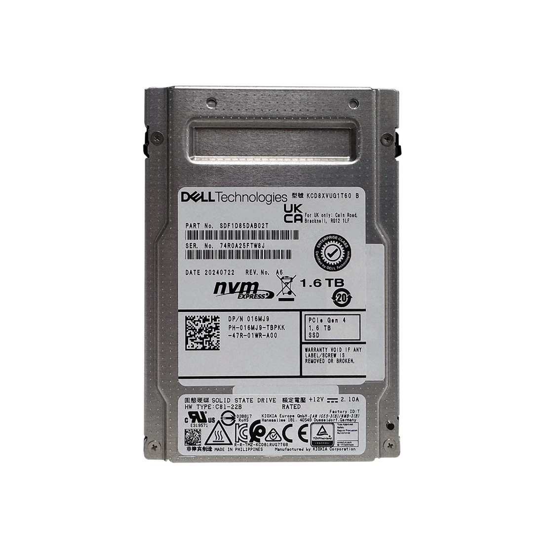 Kioxia CD8-V SDF1D85DAB02T Mixed Use SSD 1.6 TB Pci Express 4.0 x4 (NVMe) DELL OEM Refurbished