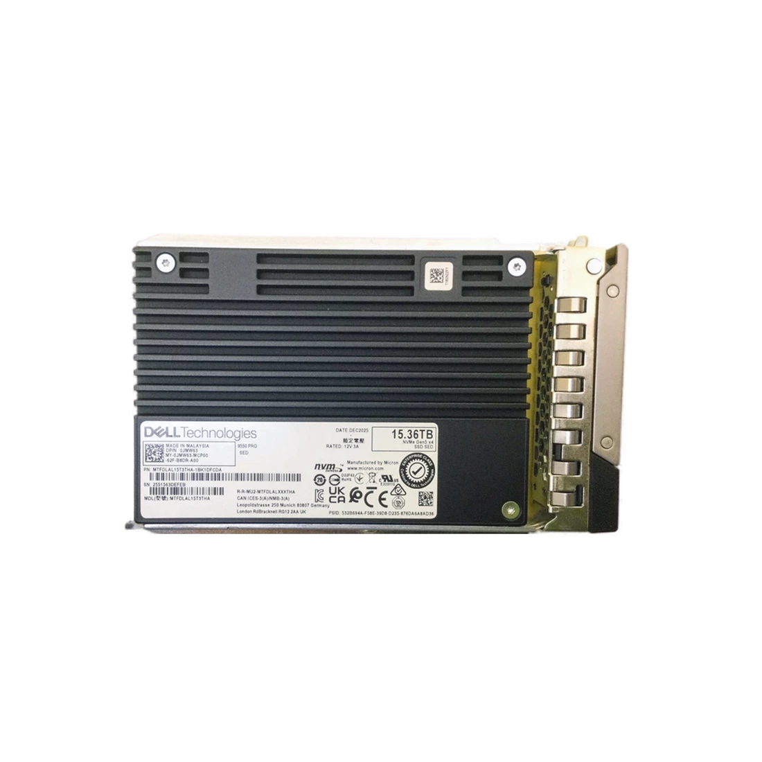 DELL JMW63 15.36TB NVMe PCIe5.0 Read Intensive TLC U.2 15mm SSD