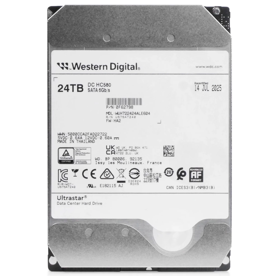 WD WUH722424ALE604 Ultrastar DC HC580 24TB SATA 6Gb/s 3.5inch Hard Drive
