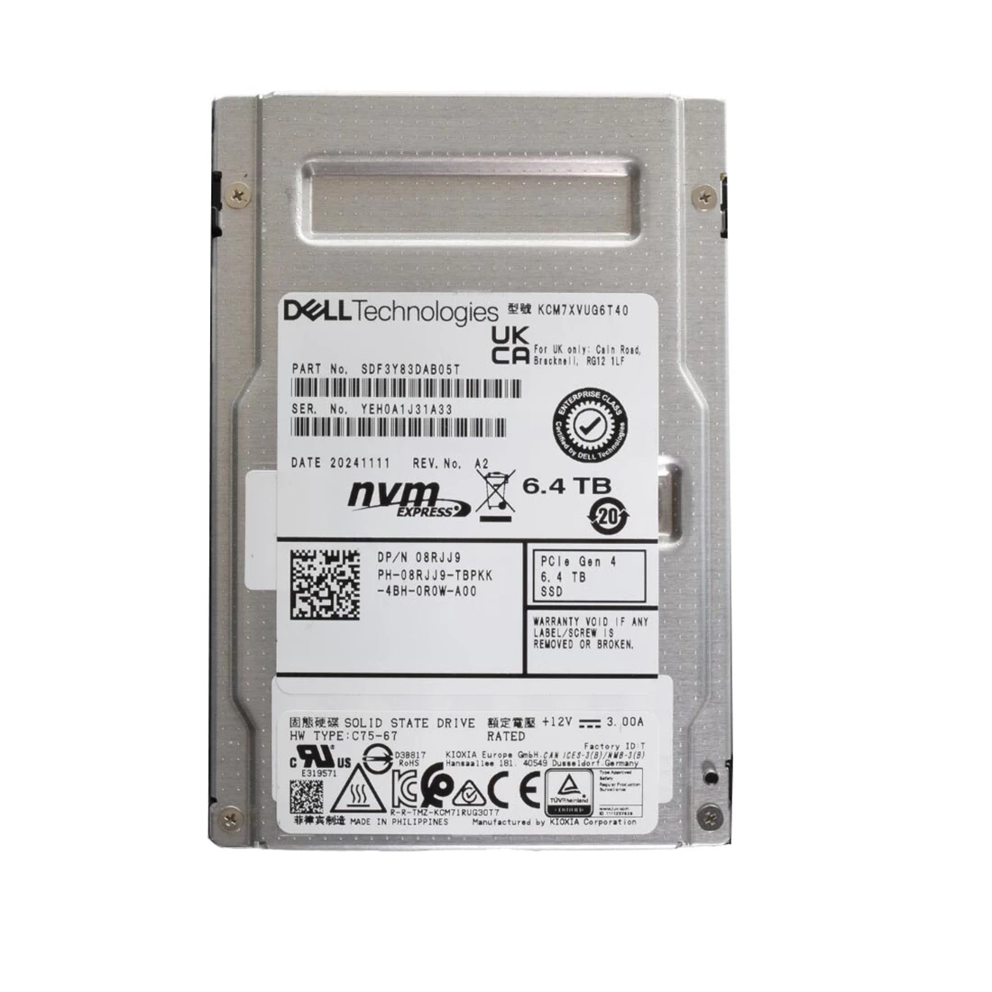 Kioxia SDF3Y83DAB05T CM7-V SSD 6.4 TB U.2 PCI Express 5.0 (NVMe) DELL OEM Refurbished