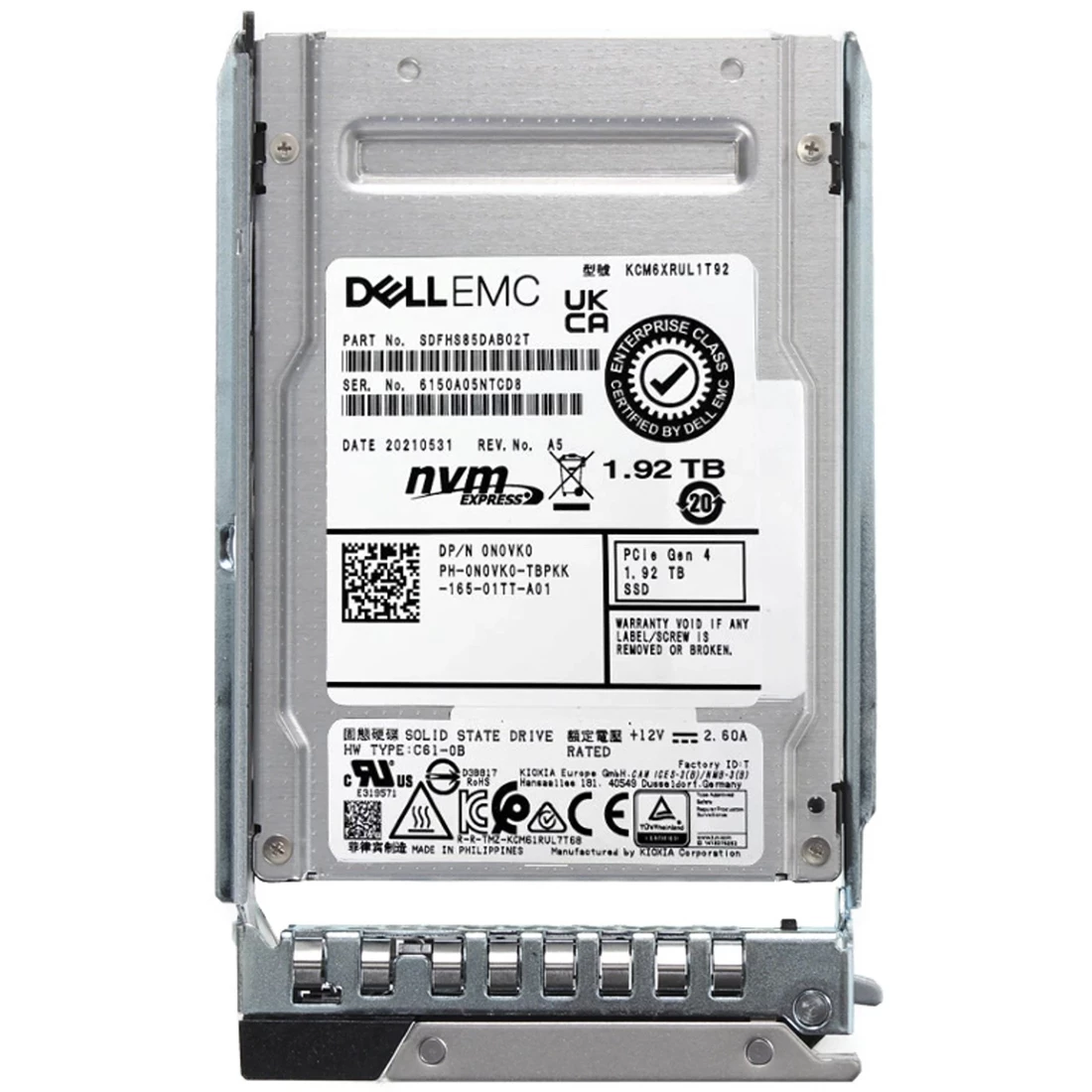 Dell N0VK0 1.92Tb PCIe Gen4.0 NVMe U.2 2.5Inch Read Intensive SSD