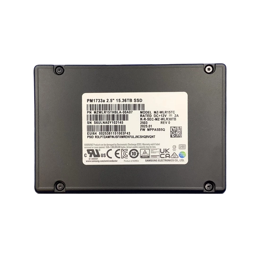 Samsung MZ-WLR15TC PM1733a 15.36TB PCIe 4.0 x8 NVMe 2.5inch SSD