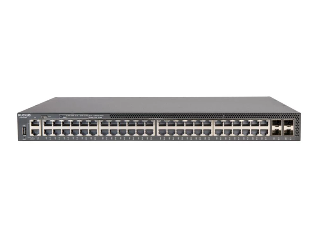 RUCKUS ICX8200-48 Switch, 48×10/100/1000 Mbps ports, 4×25 GbE SFP28 stacking/uplink-ports