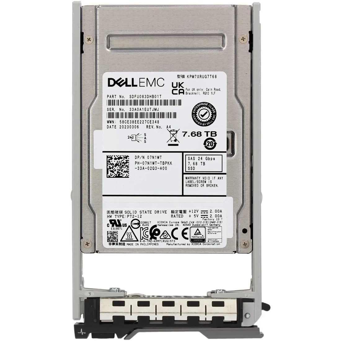 Dell 7N1WT 7.68TB SAS-24Gbps 1DWPD 2.5Inch SSD for 13G, 14G T640 and T440 only and PowerVault ME5024