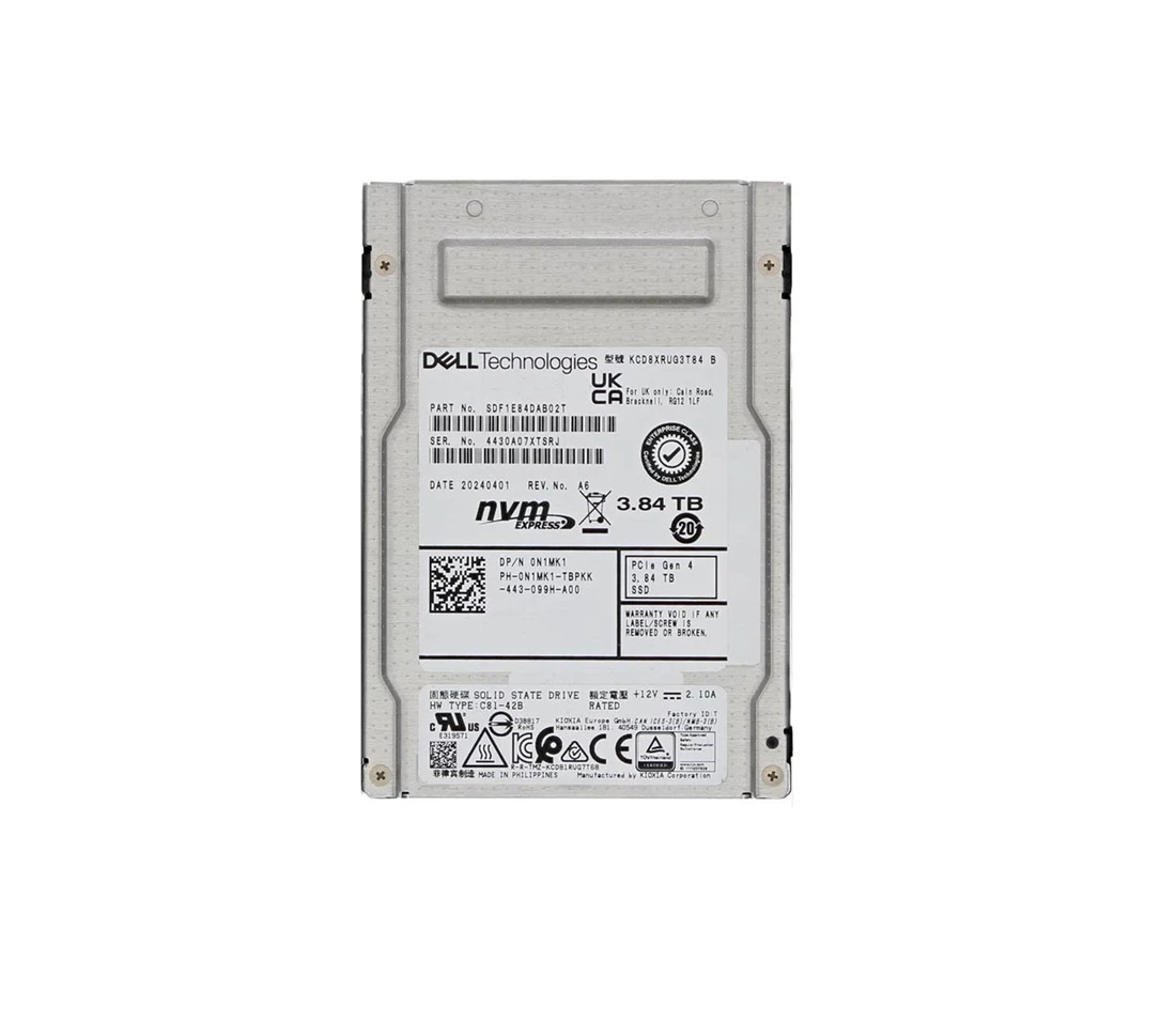 Kioxia CD8-R SDF1E84DAB02T Read Intensive SSD 3.84 TB Pci Express 4.0 X4 (NVMe) Dell OEM Refurbished