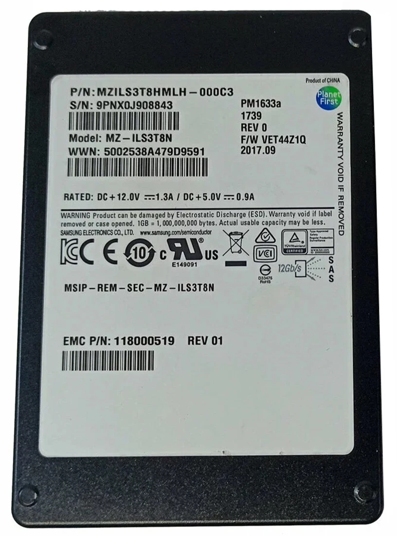 Samsung PM1633a MZILS3T8HMLH-000C3 SSD 3.84 TB SAS 12Gb/s EMC OEM Refurbished