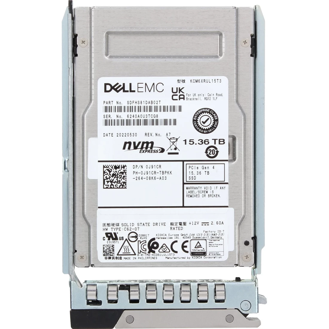 Dell J91CR 15.36TB PCIe NVMe Read Intensive TLC 2.5 SSD