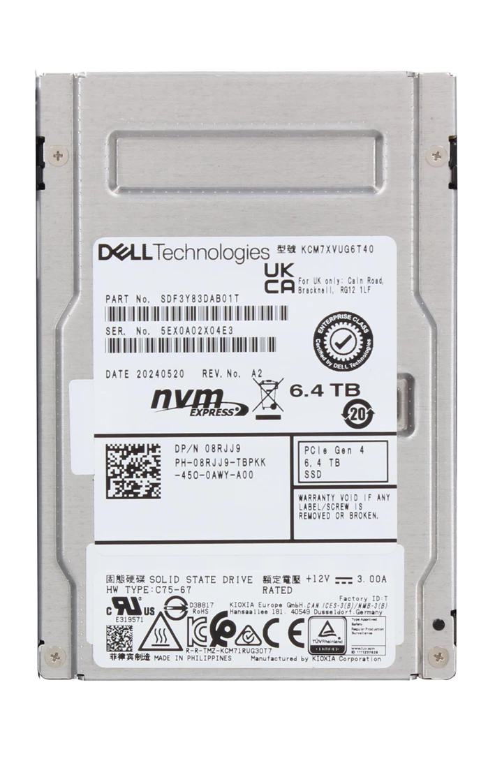 Kioxia SDF3Y83DAB01T CM7-V SSD 6.4 TB U.2 PCI Express 5.0 (NVMe) DELL OEM Refurbished