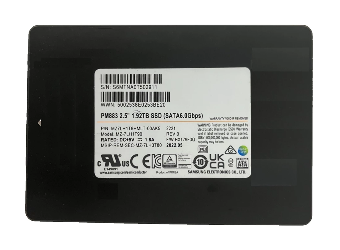 Samsung PM883 MZ7LH7T6HMLA-00AK5 SSD 7.68 TB SATA 12Gb/s Refurbished
