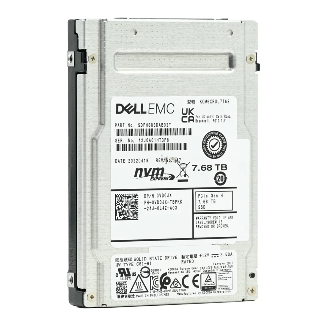 Kioxia CM6-R SDFHS83DAB02T Read Intensive SSD 7.68 TB PCIe 4.0 (NVMe) DELL OEM Brand New