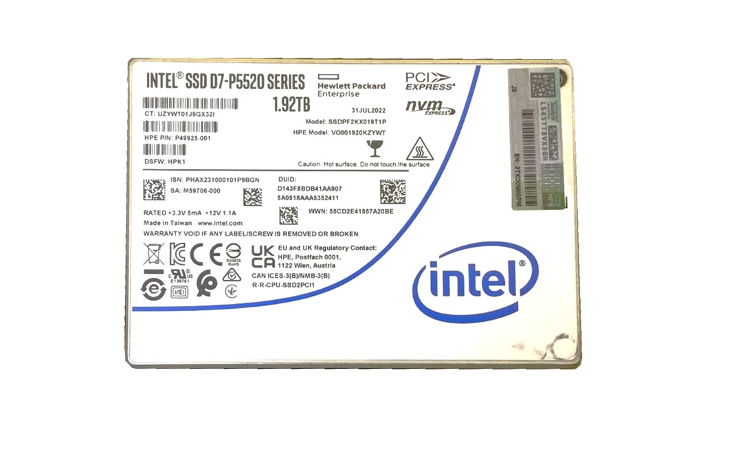 Intel D7-P5520 SSDPF2KX019T1P SSD 1.92 TB Pci Express 4.0 X4 (NVMe) HPE OEM Refurbished