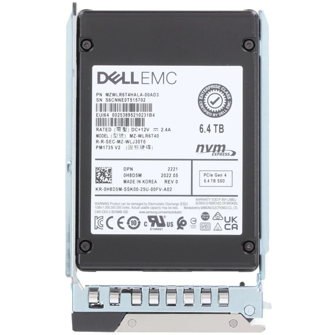 Dell H8D5M 6.4TB PCIe Gen4 NVMe Mixed Use U.2 2.5in SSD