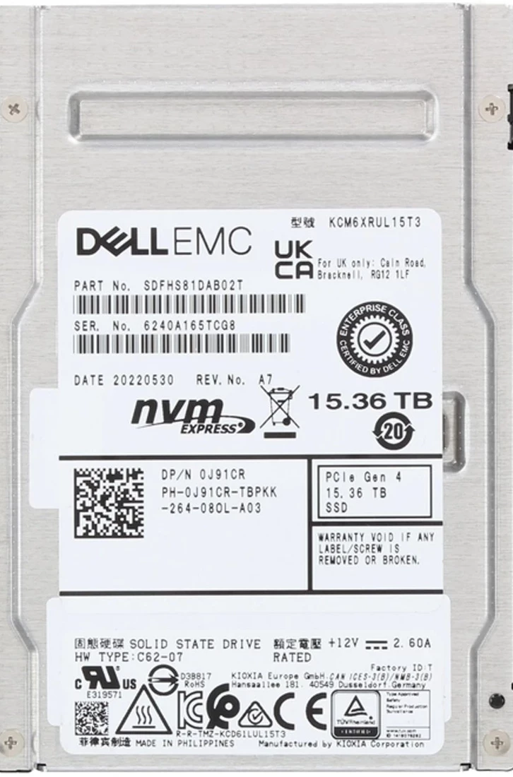 Kioxia CM6-R SDFHS81DAB02T Read Intensive SSD 15.36 TB PCIE 4.0 x4 (NVMe) Brand New DELL OEM