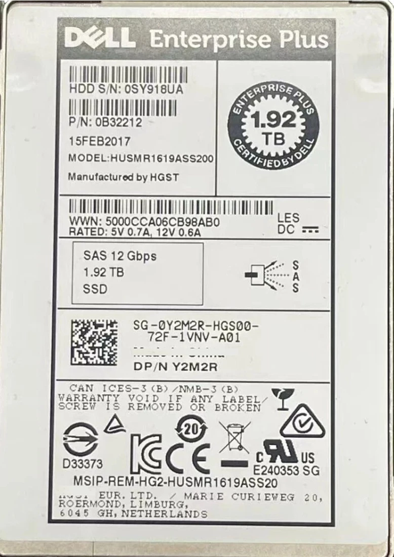 WD HUSMR1619ASS200 1.92TB Read Intensive SAS-12Gbps 2.5Inch SSD Dell OEM Refurbished
