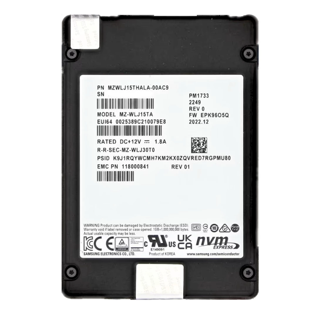 Samsung PM1733 MZ-WLJ15TA SSD 15.36 TB Pci Express 4.0 X4 (NVMe) EMC OEM Refurbished