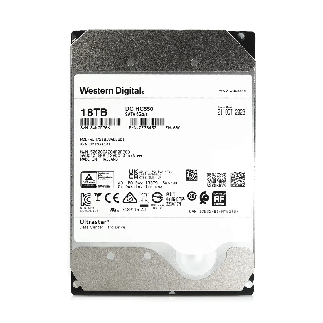 WD 0F38452 Ultrastar DC HC550 18TB SATA 6Gb/s 3.5inch Hard Drive