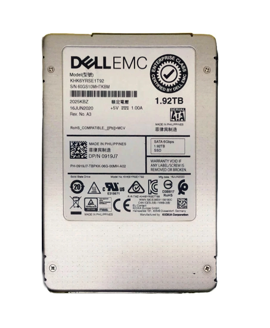 KIOXIA KHK6YRSE1T92 1.92TB SATA-6Gbps Read Intensive 1DWPD 2.5-Inch SSD New Dell OEM 