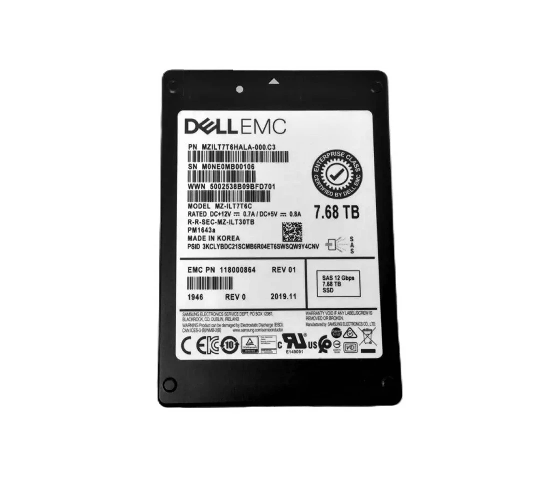 Samsung PM1643a MZILT7T6HALA-000C3 Read Intensive SSD 7.68 TB SAS 12Gb/s EMC OEM Brand New