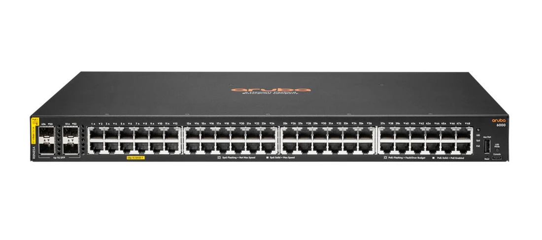 HPE R8N85B Aruba Networking CX 6000 48p 10M/100M/1G Class4 PoE 4p SFP 1G 370W Switch