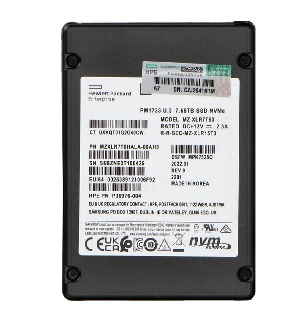 Samsung PM1733 MZXLR7T6HALA-00AH3 SSD 7.68 TB PCIe 4.0 x4 (NVMe) HPE OEM Brand New