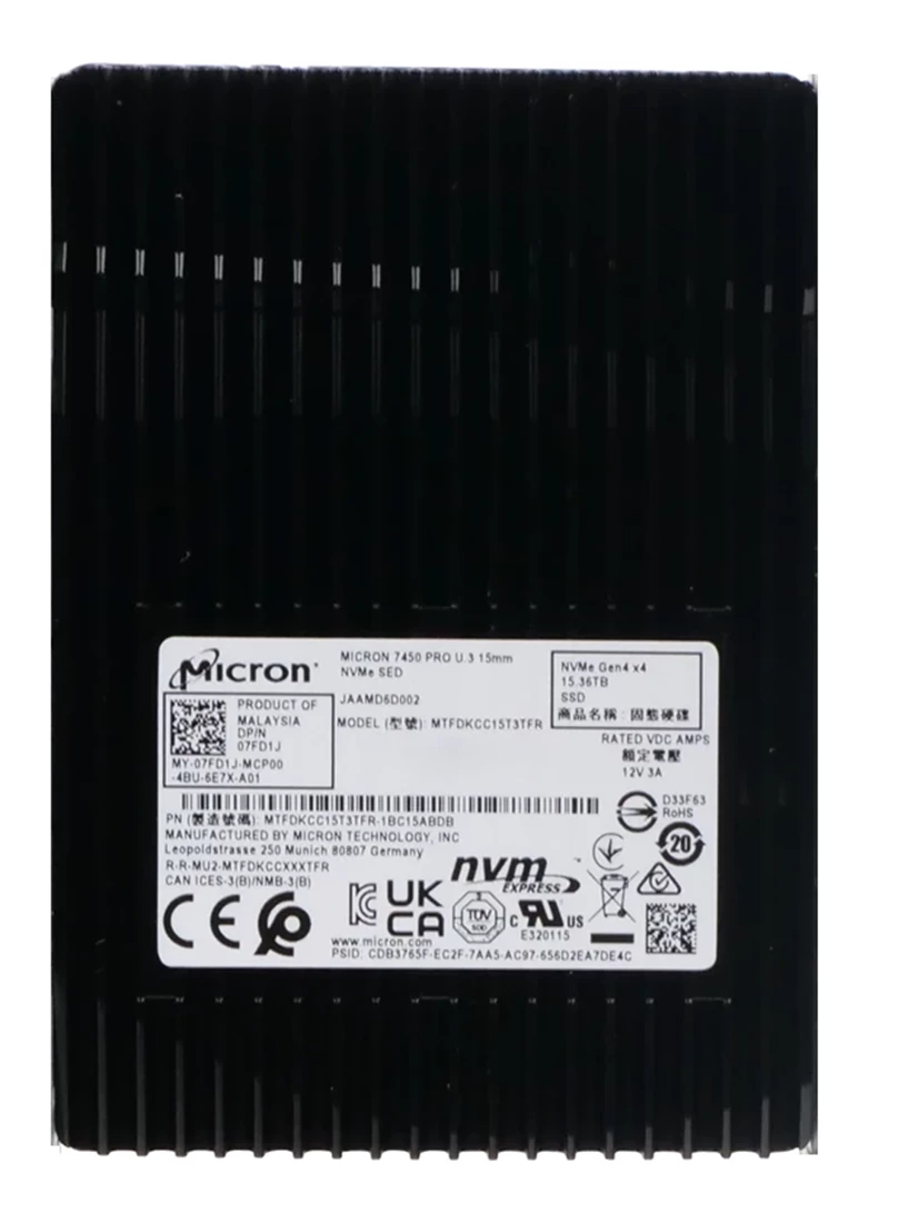 Micron 7450 Pro MTFDKCC15T3TFR-1BC15ABDB 15.3TB U.3 15mm 2.5-Inch PCIe 4.0 (NVMe) SSD