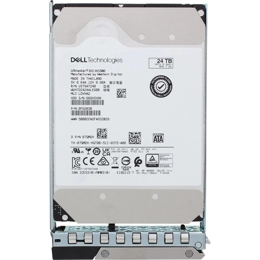 Dell 7GM2H 24TB 7.2K SATA 6Gbps 512e 512MB 3.5inch Hot-Plug Hard Drive With Tray