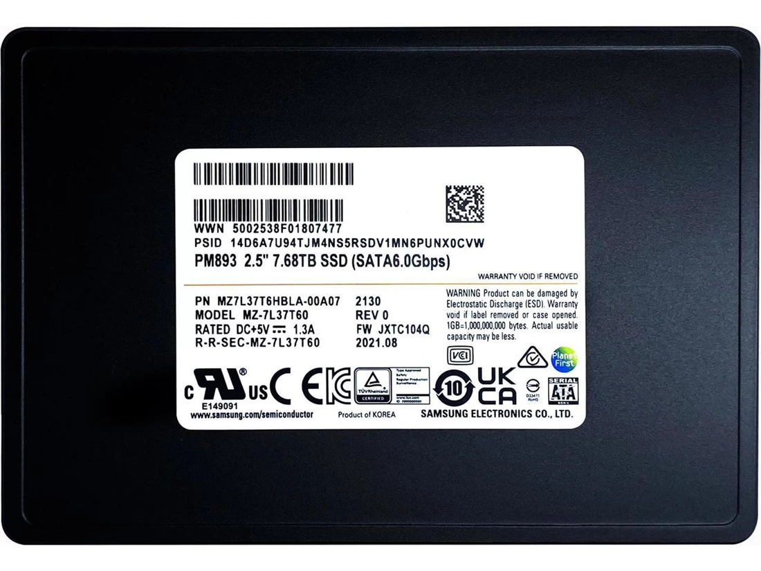 Samsung PM893 MZ-7L37T60 SSD 7.68 TB SATA 6Gb/s Refurbished