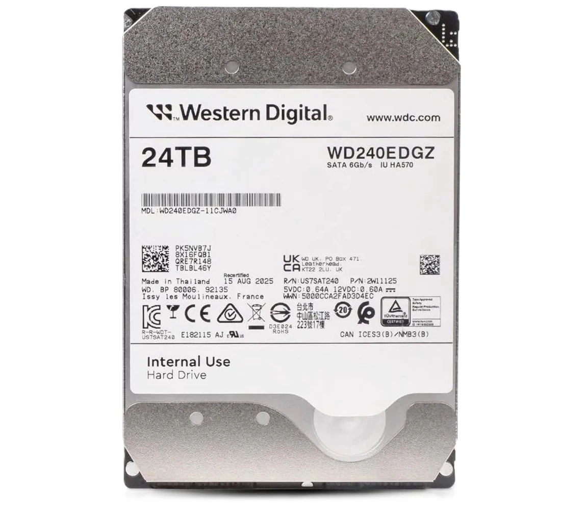 WD WD240EDGZ 24TB 7.2K RPM SATA 6Gb/s 512e 512MB Buffer 3.5inch Hard Disk Drive