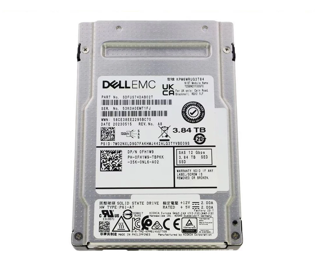 Kioxia PM6-R SDFUS74DAB02T Read Intensive SSD 3.84 TB SAS 12Gb/s DELL OEM New