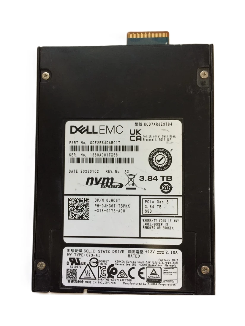 Kioxia SDF2B84DAB01T CD7-R 3.84TB PCIe 5.0 NVMe E3.S SSD Dell OEM Refurbished