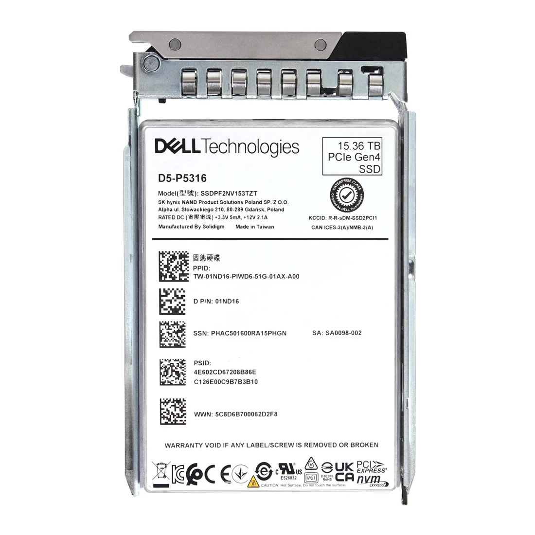 Dell 1ND16 15.36TB Enterprise NVMe Gen4 RI QLC 2.5 SSD