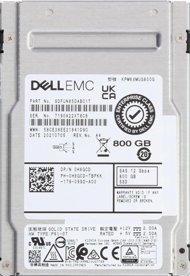 Kioxia SDFUN85DAB01T 800GB SAS-12Gbps PM6 Series WI TLC 2.5 Inch Solid State Drive