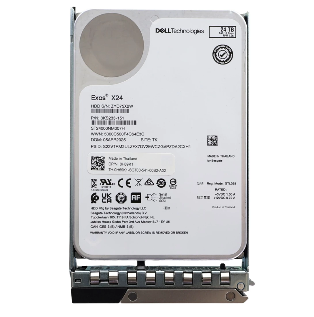Dell H69K1 24TB 7.2K SAS-12Gbps 512e 512MB 3.5inch Hot-Plug Hard Drive With Tray