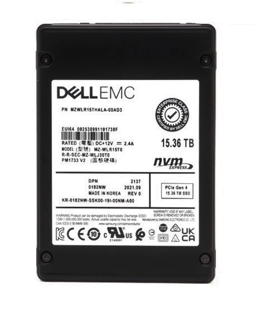 Samsung MZ-WLR15T0 PM1733 Read-Intensive 15.36TB PCIe Gen 4.0 x4 NVMe U.2 2.5inch Internal SSD Brand New Dell OEM