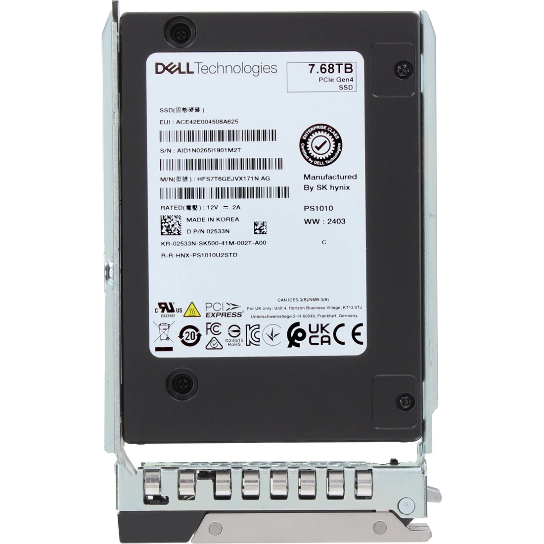 Dell 2533N 7.68TB RI PCIe Gen4 NVMe U.2 2.5in Solid State Drive