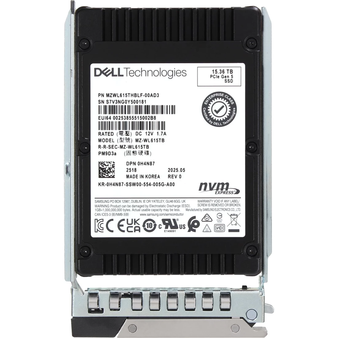 Dell H4N87 15.36TB PCIe Gen5x4 NVMe U.2 I.5Inch Read Intensive SSD Refurbished 