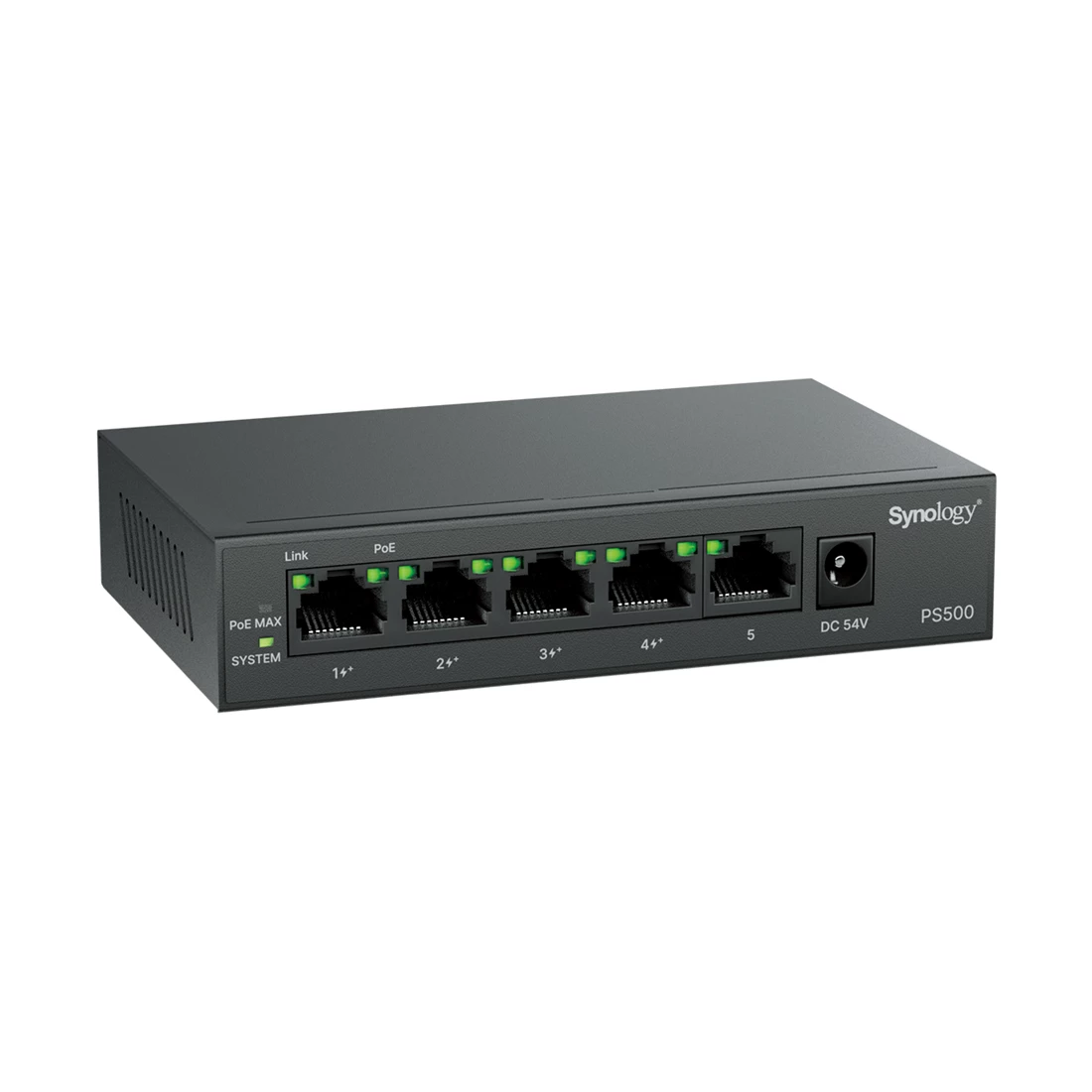 Synology PS500 Compact 5-port Unmanaged PoE+ Switch with 4 PoE+ ports