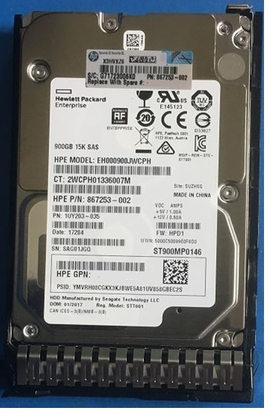 HPE 867253-002 Digitally Signed 512e 900GB 15k SAS 12g Sff Sc Hdd F/s