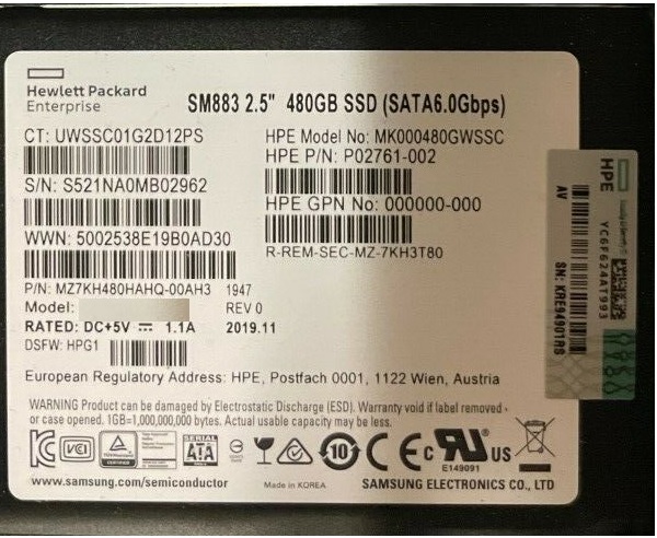 贈り物 SAMSUNG SSD SM883 480GB SATA 6GB/S ブラック 通販